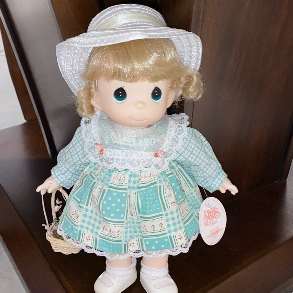Precious Moments Doll in Teal Dress with Blonde Hair